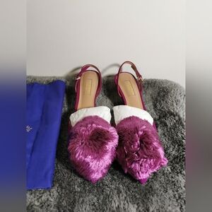Aquazzura Fuchsia and White Plush Heels